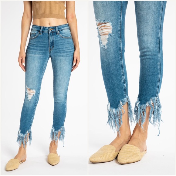 KanCan Denim - Frayed Ankle Light Wash Jeans
